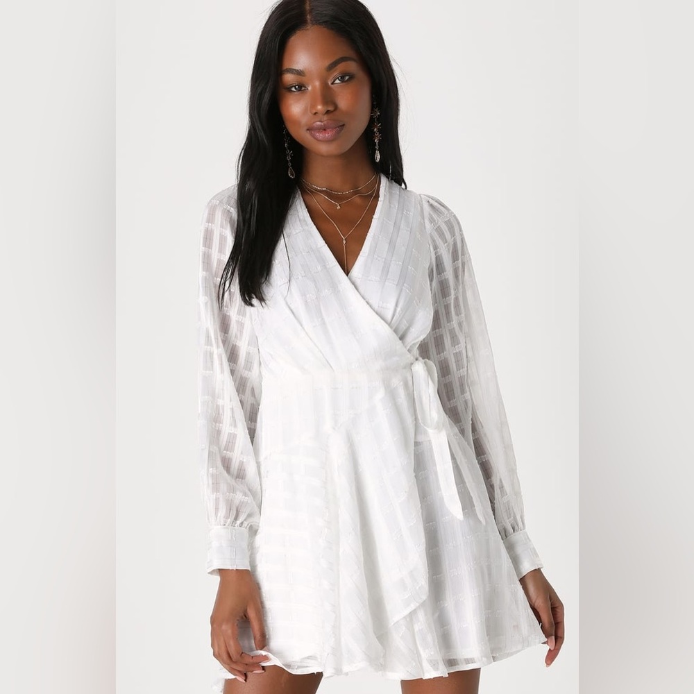 Lulus NWT Adorable Event White Mesh One-Shoulder Swiss Dot Mini Dress